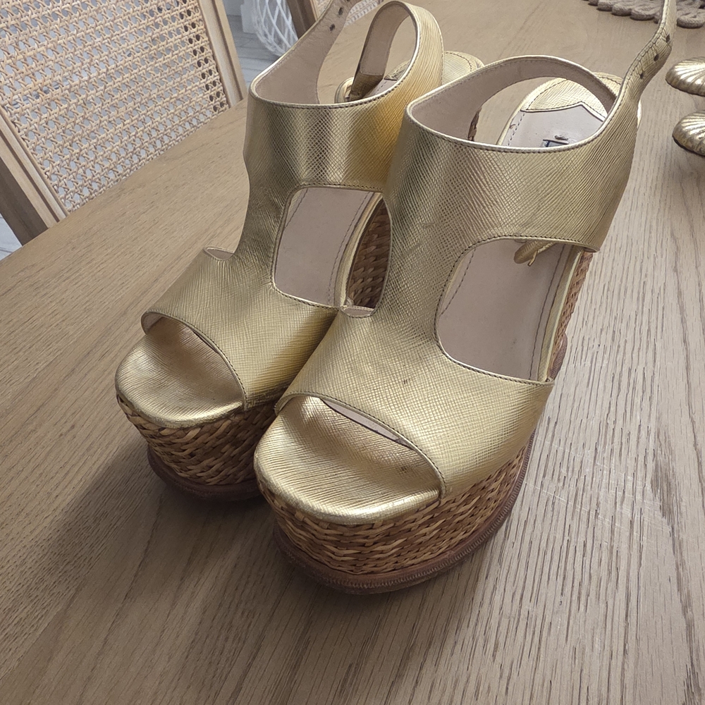 Prada Gold Platform Shoes